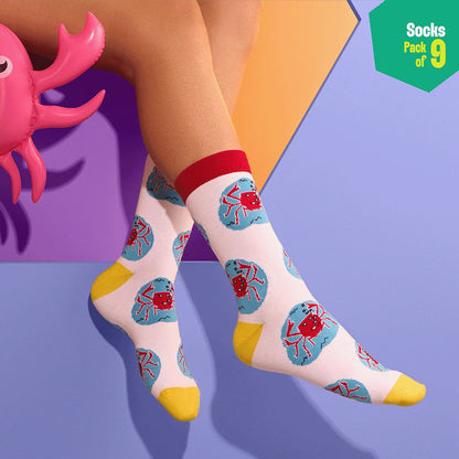Strike A Pose! Unisex Socks, 100% Bamboo, Crew Length, Pack of 9