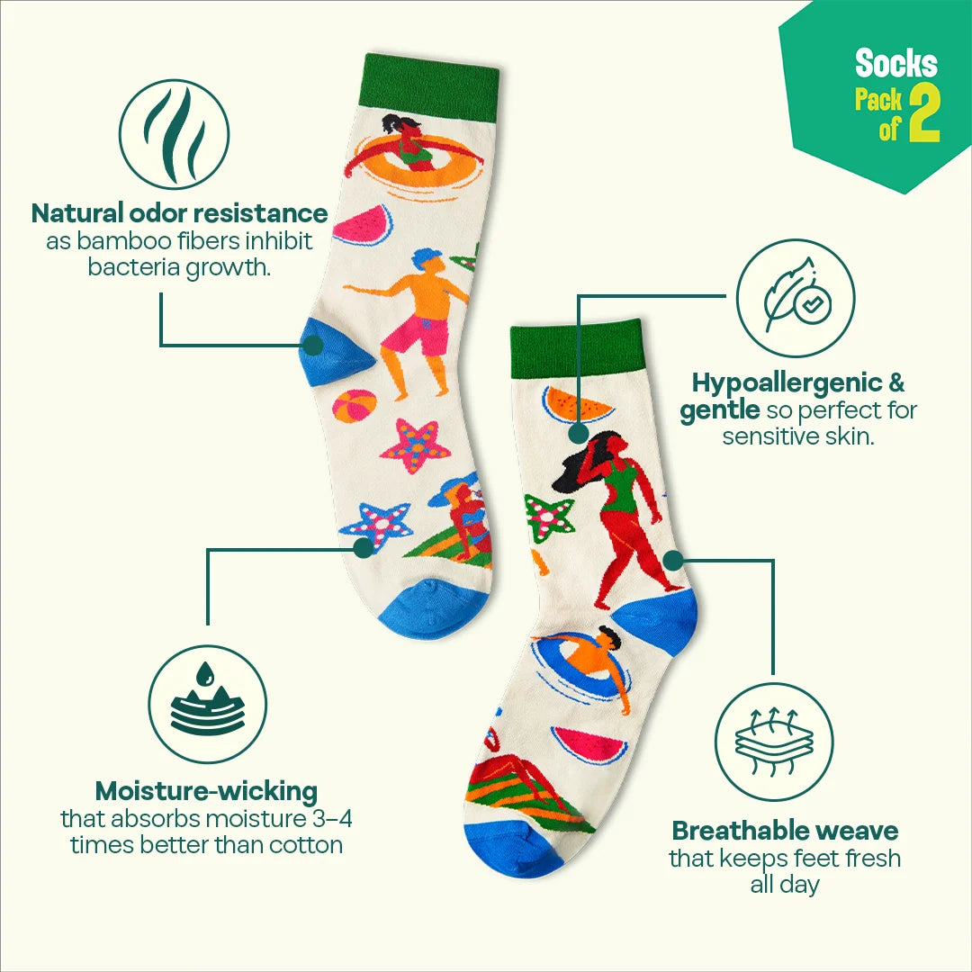 Life's A Beach! Unisex Socks, 100% Bamboo, Crew Length, Pack of 2