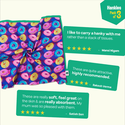 Sweet Tooth! Unisex Hankies, 100% Organic Cotton, Pack of 3
