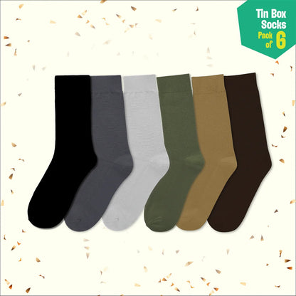 Office Flex! Tin Gift Box, Unisex Crew Length Socks, 100% Organic Cotton, Gift Box of 06