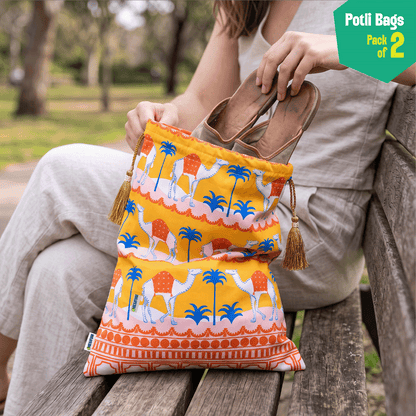Saddle & Sand! Unisex Potli Bags, 100% Cotton, Pack of 2