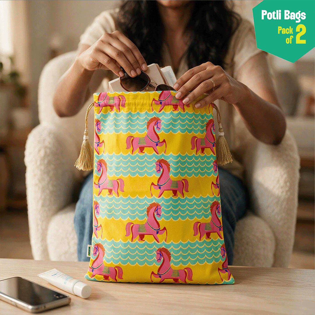 Stable Mates! Unisex Potli Bags, 100% Cotton, Pack of 2
