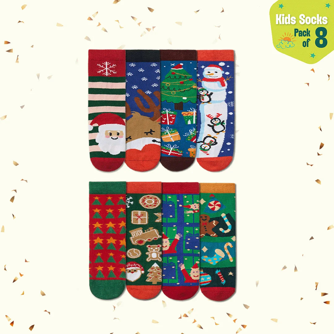 Icy Cool! Unisex Kid's Socks, 100% Bamboo, Crew Length, Gift Box of 8