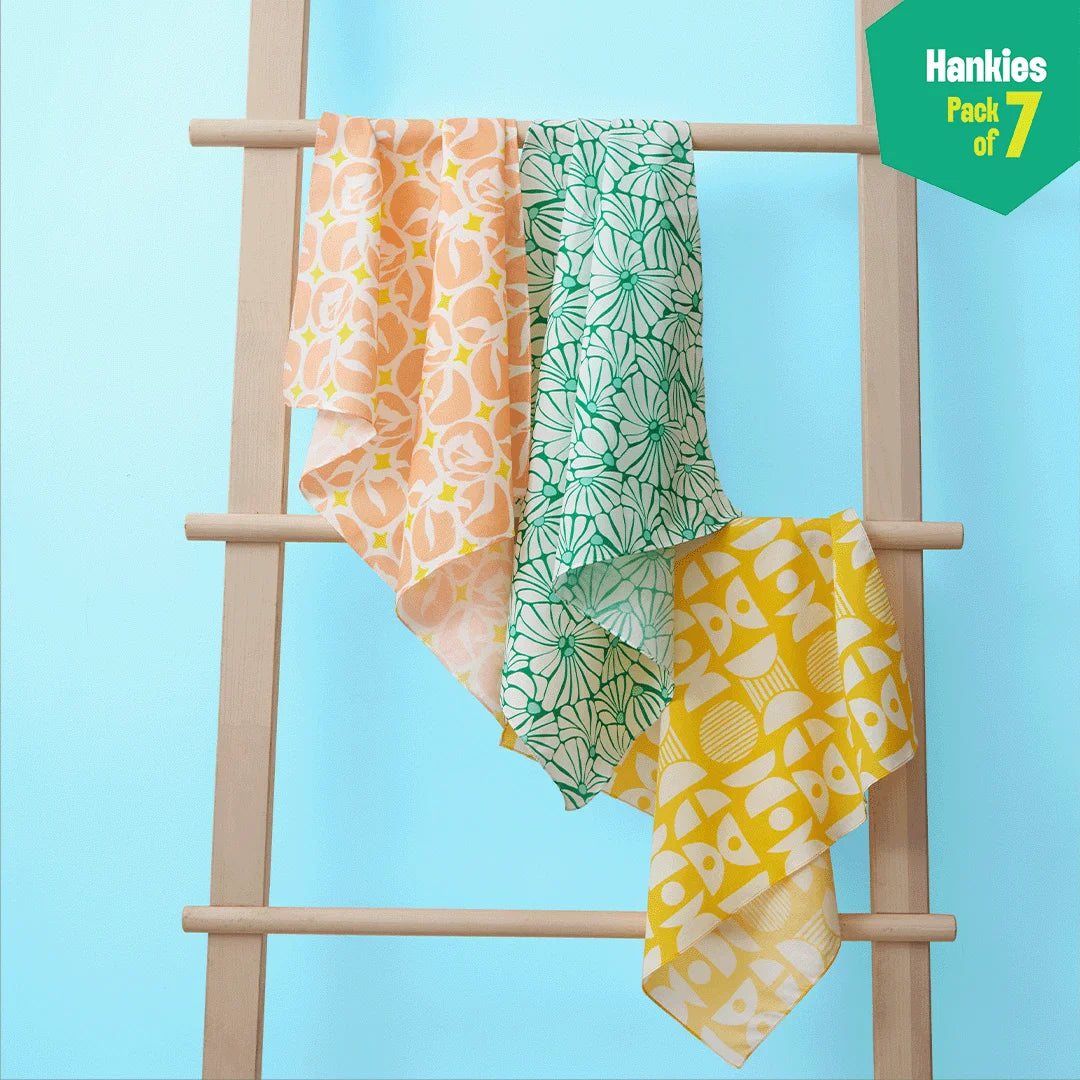 Beat The Heat! Large Unisex Hankies, 100% Organic Cotton, Pack of 7