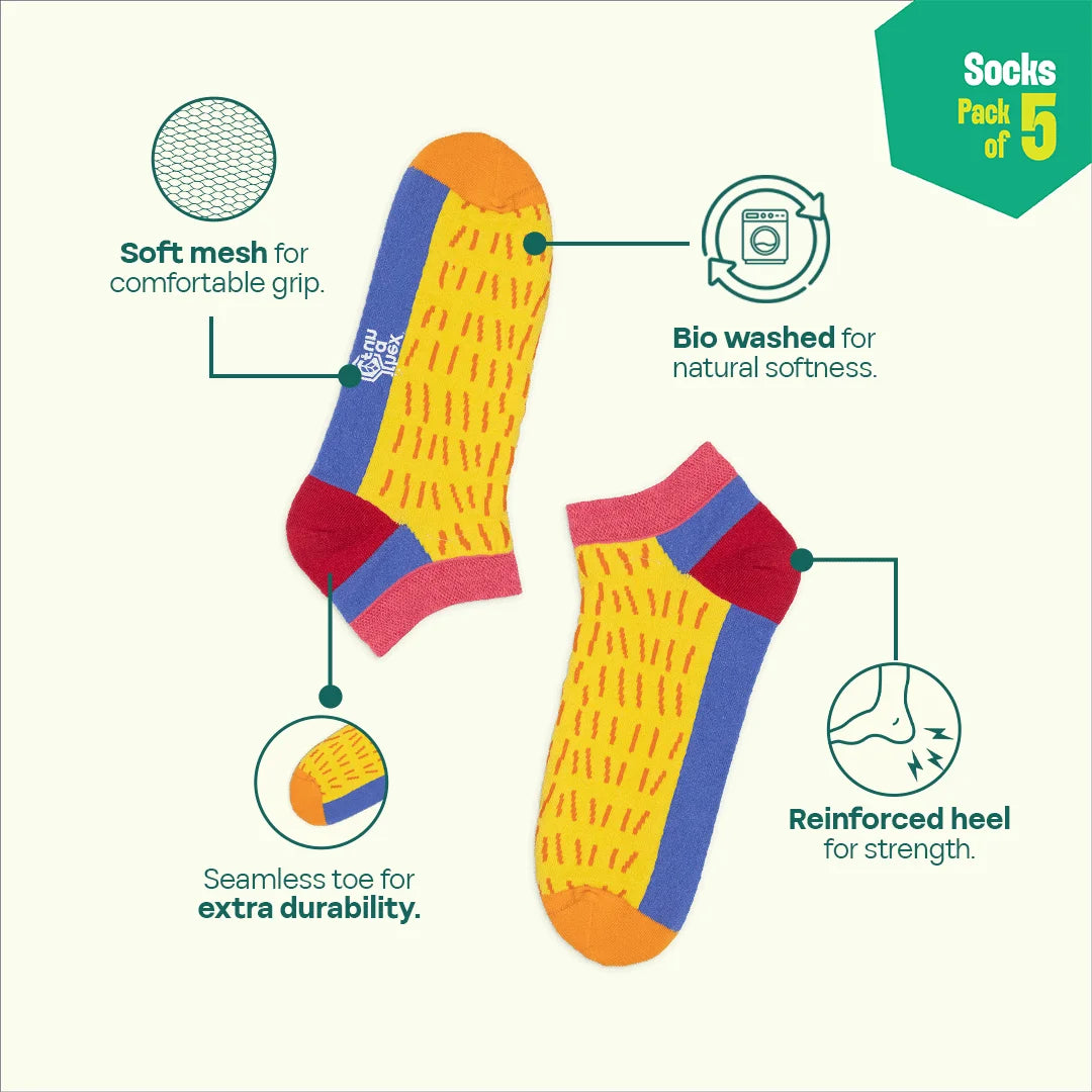 Geometry Class! Unisex Socks, 100% Organic Cotton, Ankle Length, Pack of 5