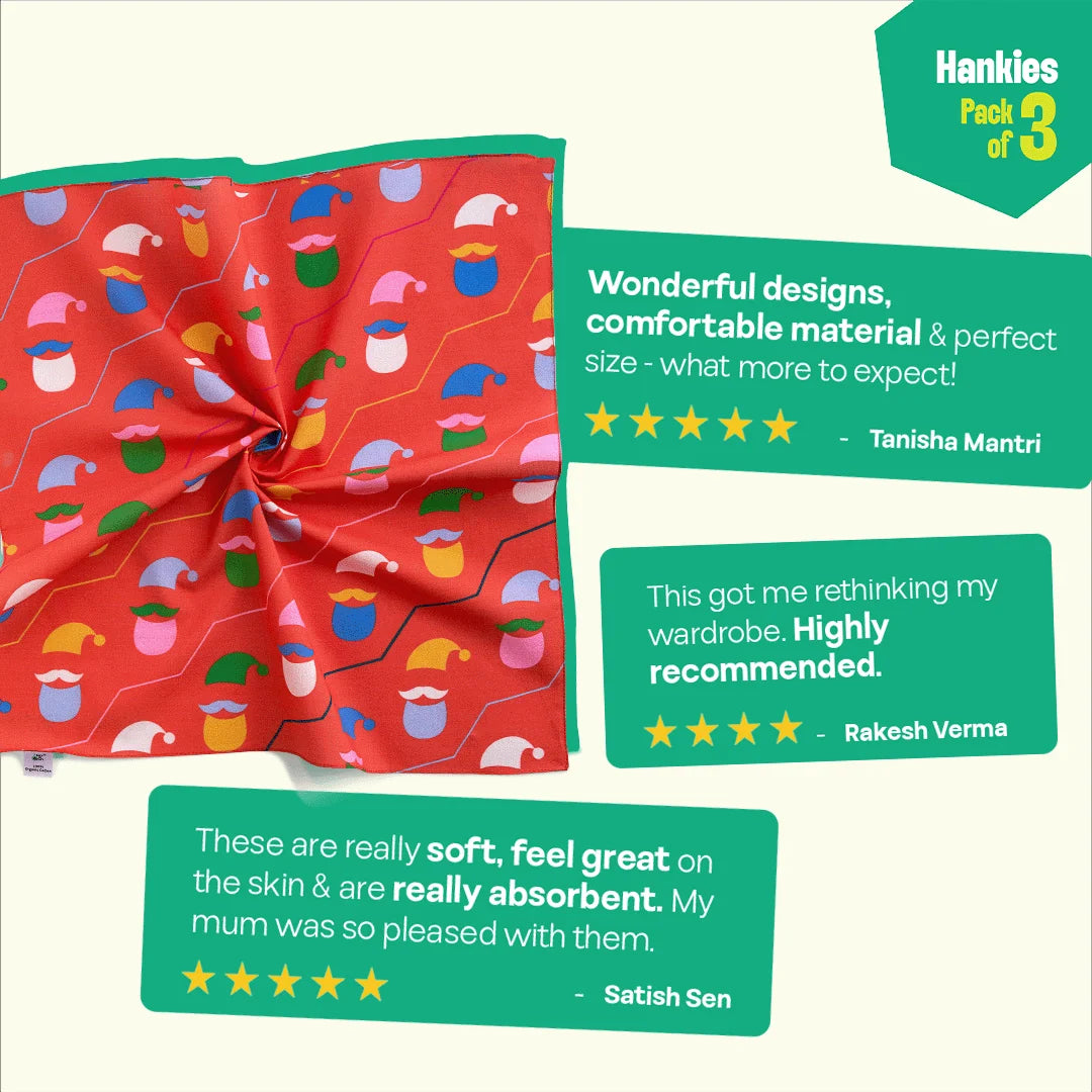 Sleigh Riders! Unisex Hankies, 100% Organic Cotton, Pack of 3
