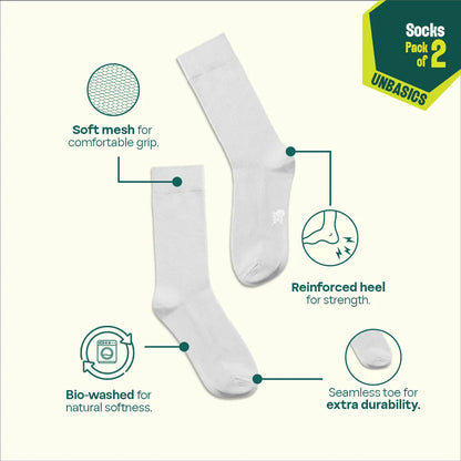 Milky White! Unisex Socks, 100% Organic Cotton, Crew Length, Pack of 2