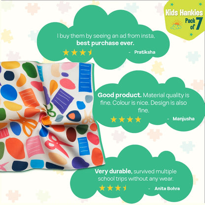Crayon Fantasy! Unisex Kid's Hankies, 100% Organic Cotton, Pack of 7