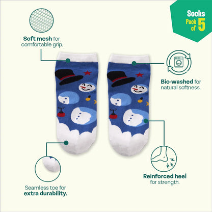 Christmas Punch! Unisex Socks, 100% Organic Cotton,  Ankle Length, Pack of 5