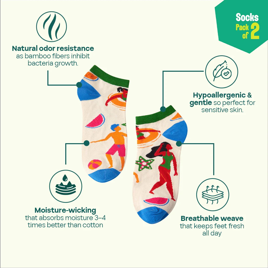 Life's A Beach! Unisex Socks, 100% Bamboo Made, Ankle Length, Pack of 2