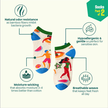 Life's A Beach! Unisex Socks, 100% Bamboo Made, Ankle Length, Pack of 2