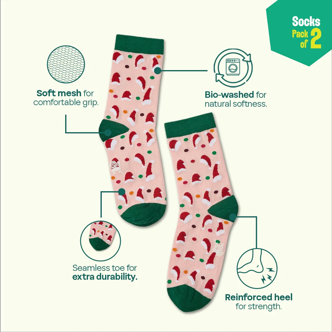Jingle Fest! Unisex Socks, 100% Organic Cotton, Crew Length, Pack of 2