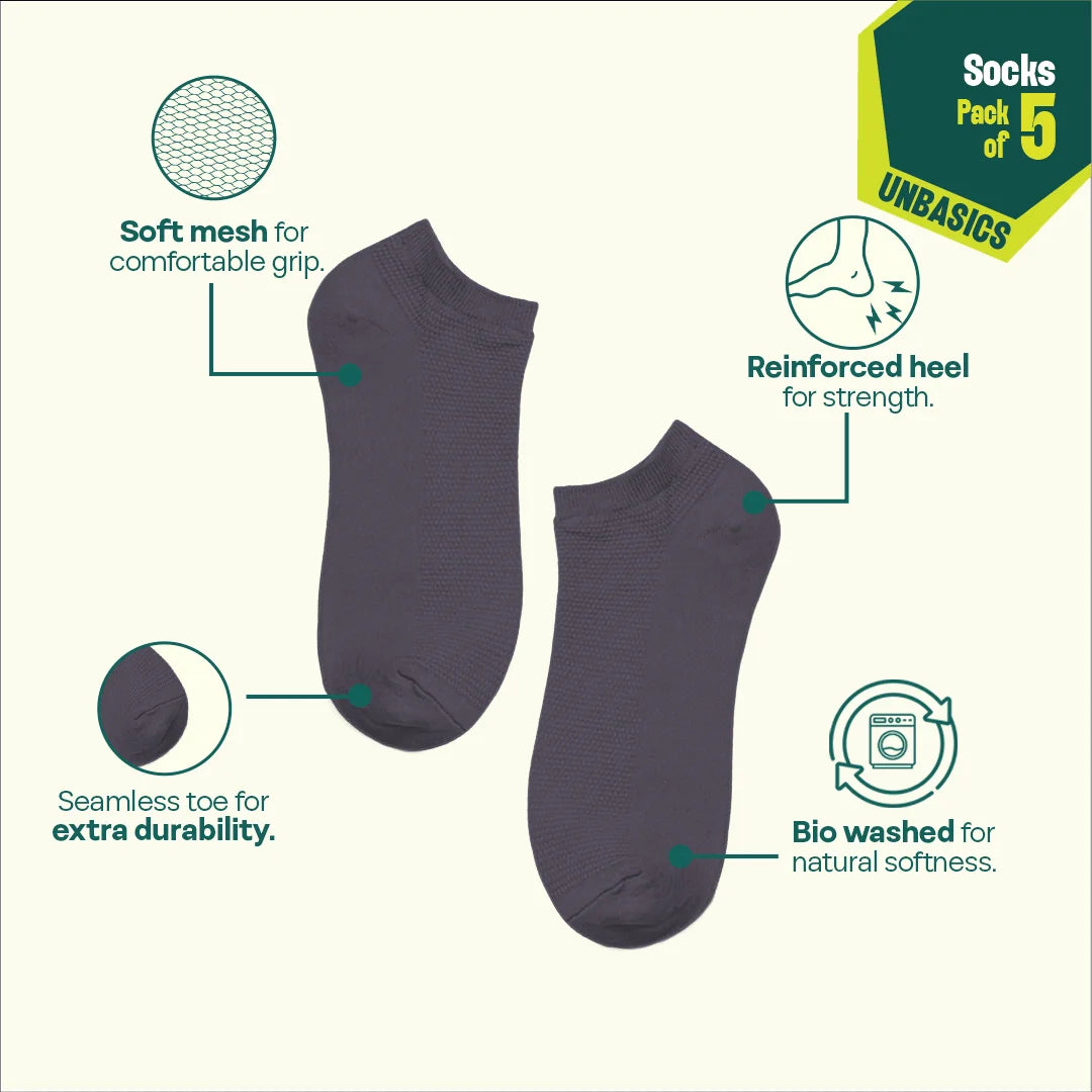 Pastel Palette! Unisex Socks, 100% Organic Cotton, Ankle Length, Pack of 5