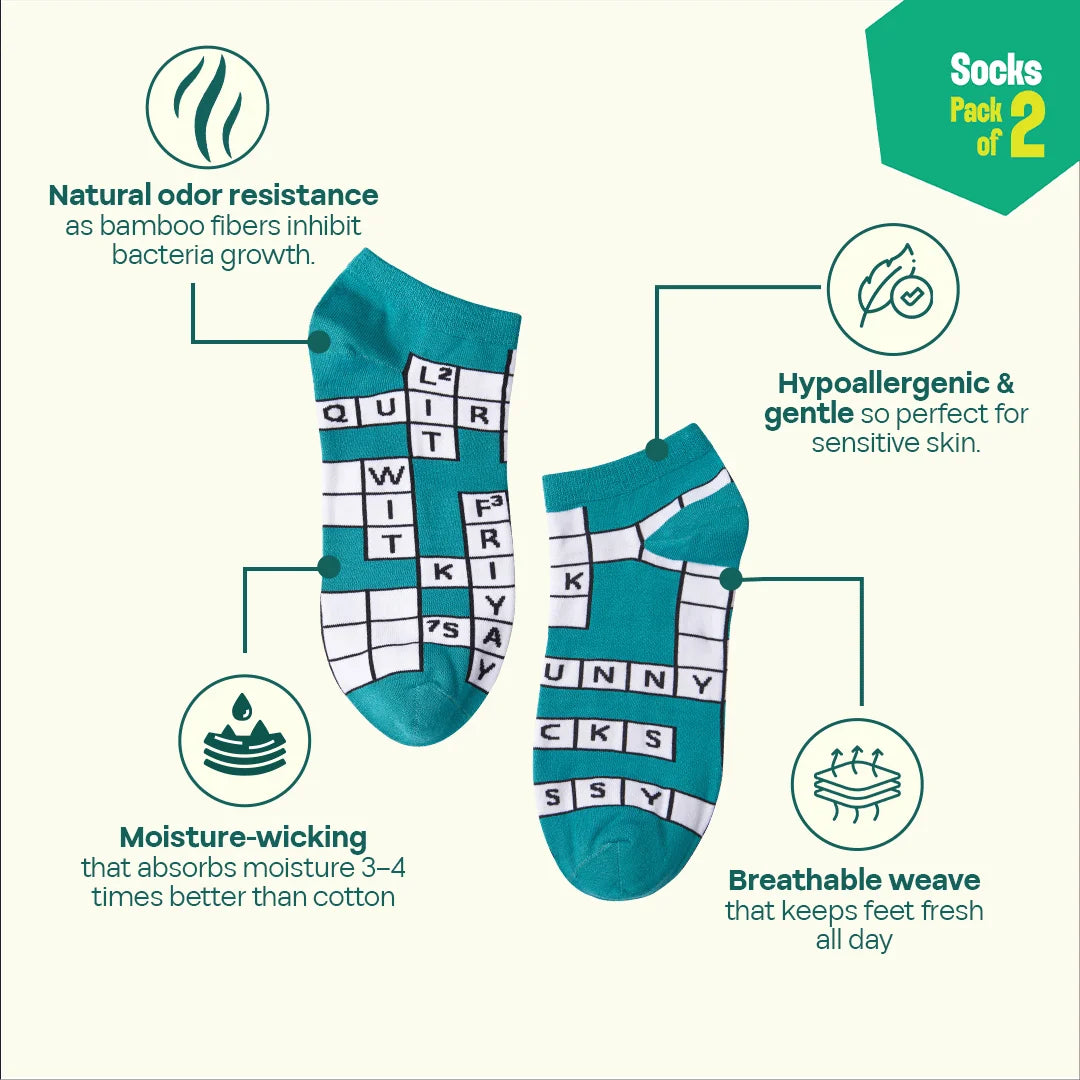 Game On! Unisex Socks, 100% Bamboo, Ankle Length, Pack of 2