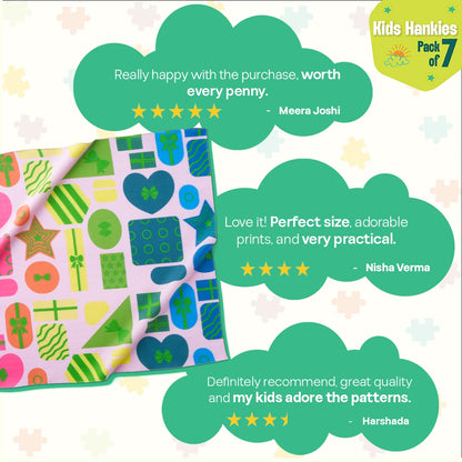 Holiday Hugs! Unisex Kid's Hankies, 100% Organic Cotton, Pack of 7