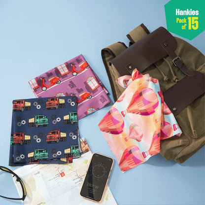 Wanderlust! Unisex Hankies, 100% Organic Cotton, Pack of 15