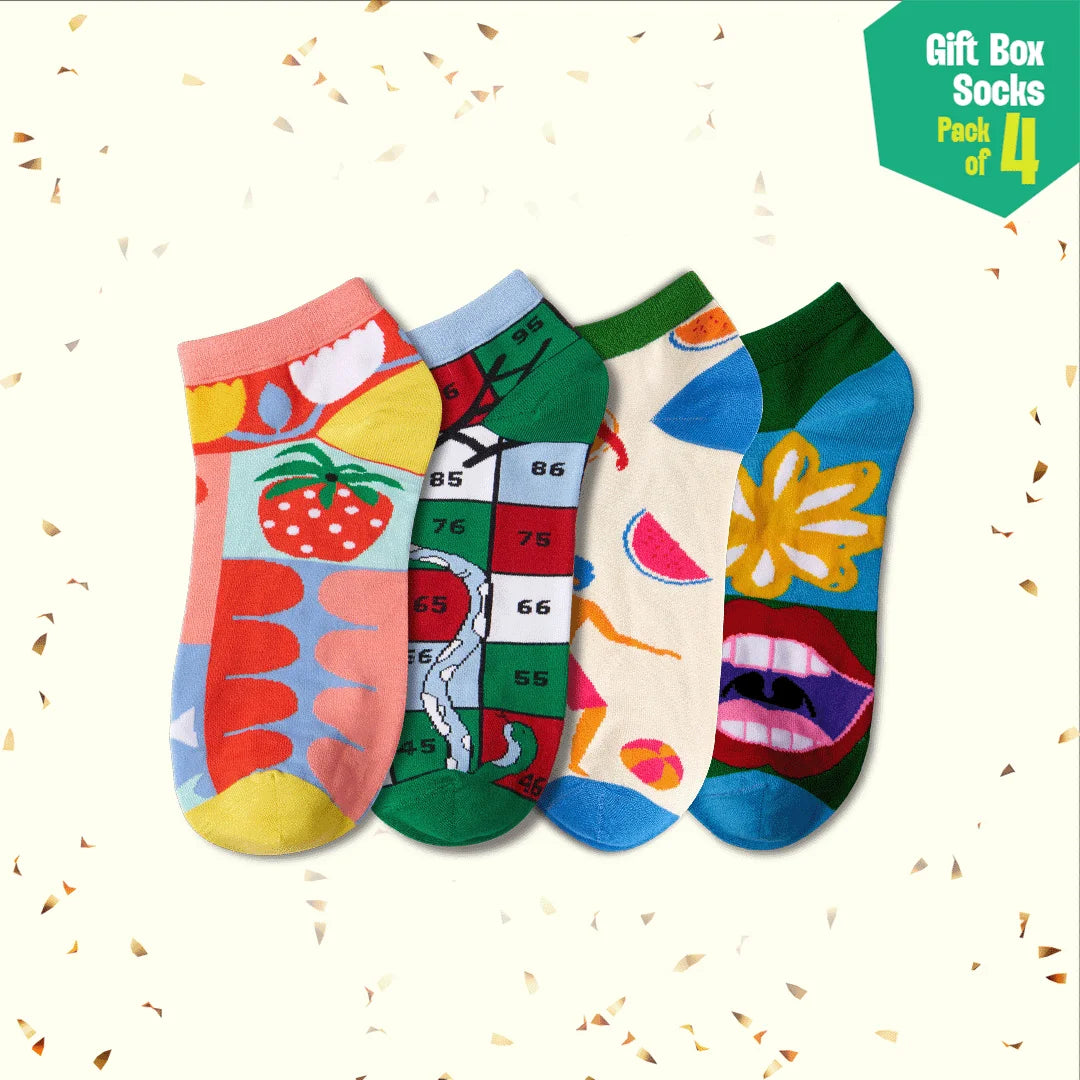Bloomin' Wild Unisex Ankle Length Socks, 100% Bamboo, Gift Box of 4
