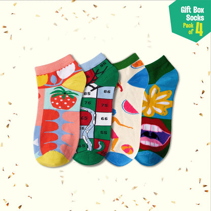 Bloomin' Wild Unisex Ankle Length Socks, 100% Bamboo, Gift Box of 4