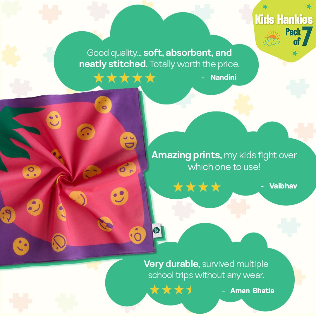Crafty Games! Unisex Kid's Hankies, 100% Organic Cotton, Pack of 7