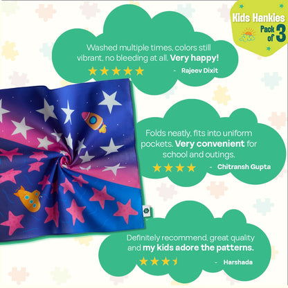 Nature Wonders! Unisex Kid's Hankies, 100% Organic Cotton, Pack of 3
