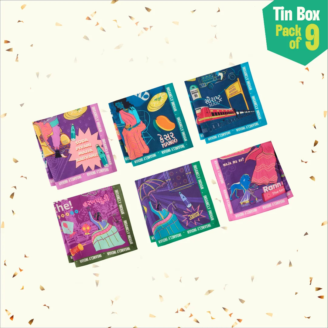 Majjama Mood Box! Tin Gift Box, 6 Hankies + 3 Socks, 100% Organic Cotton, Box of 9