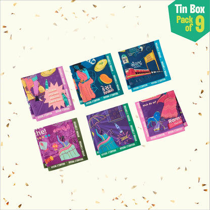 Majjama Mood Box! Tin Gift Box, 6 Hankies + 3 Socks, 100% Organic Cotton, Box of 9