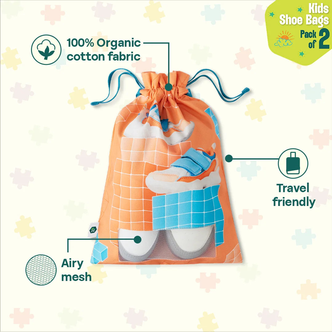 Mini Trekkers! Unisex Kid's Shoe Bags, 100% Organic Cotton, Pack of 2