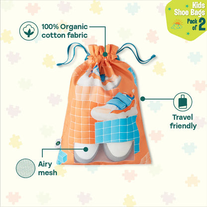 Mini Trekkers! Unisex Kid's Shoe Bags, 100% Organic Cotton, Pack of 2