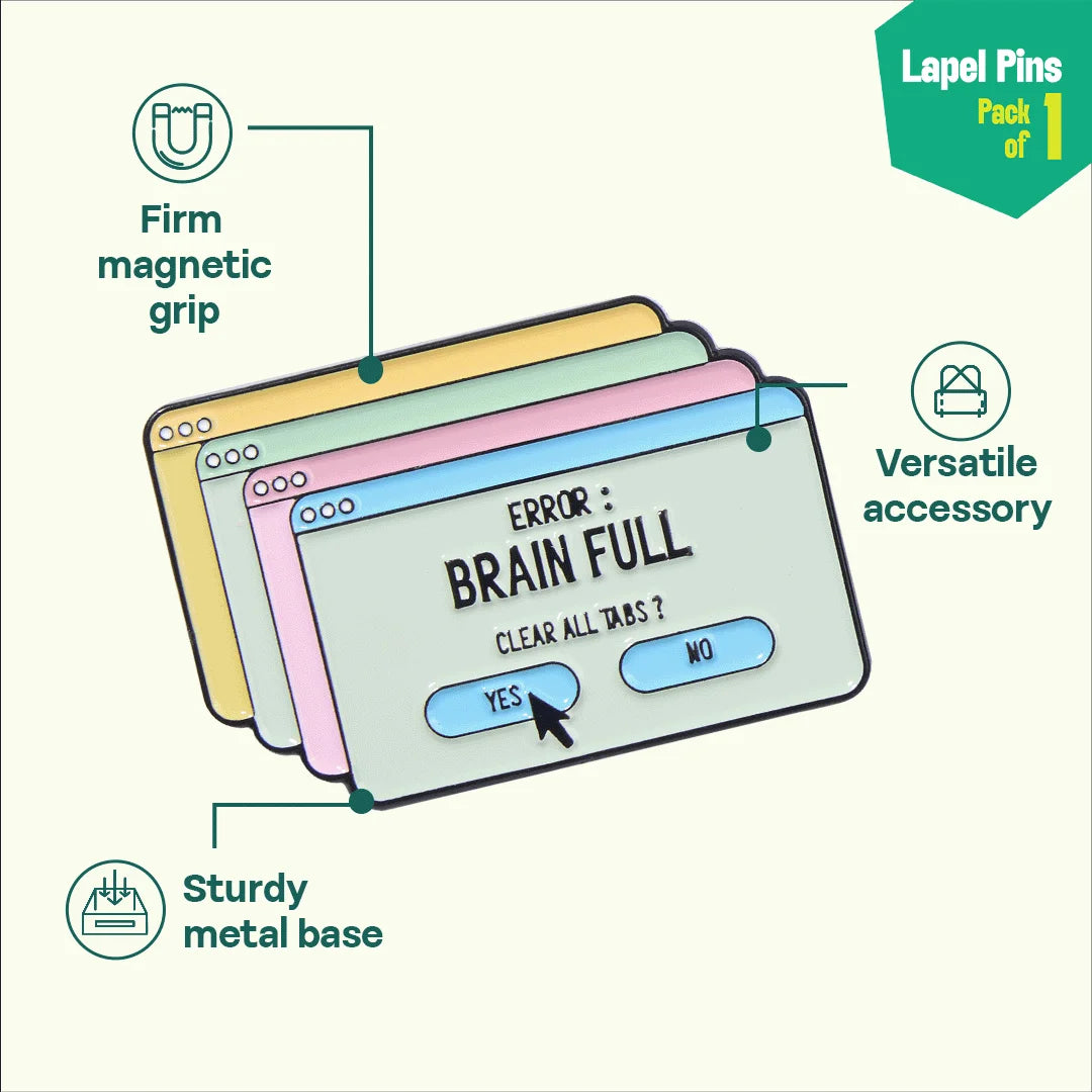 Error: Brain Full! Lapel Pins, Pack Of 1