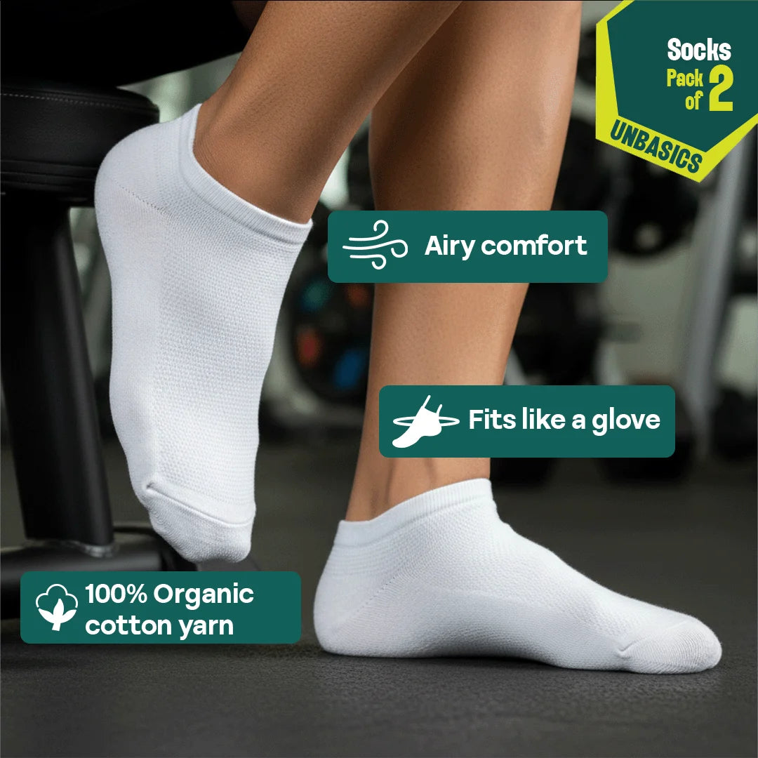 Milky White! Unisex Socks, 100% Organic Cotton, Ankle Length, Pack of 2