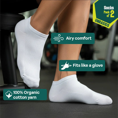 Milky White! Unisex Socks, 100% Organic Cotton, Ankle Length, Pack of 2