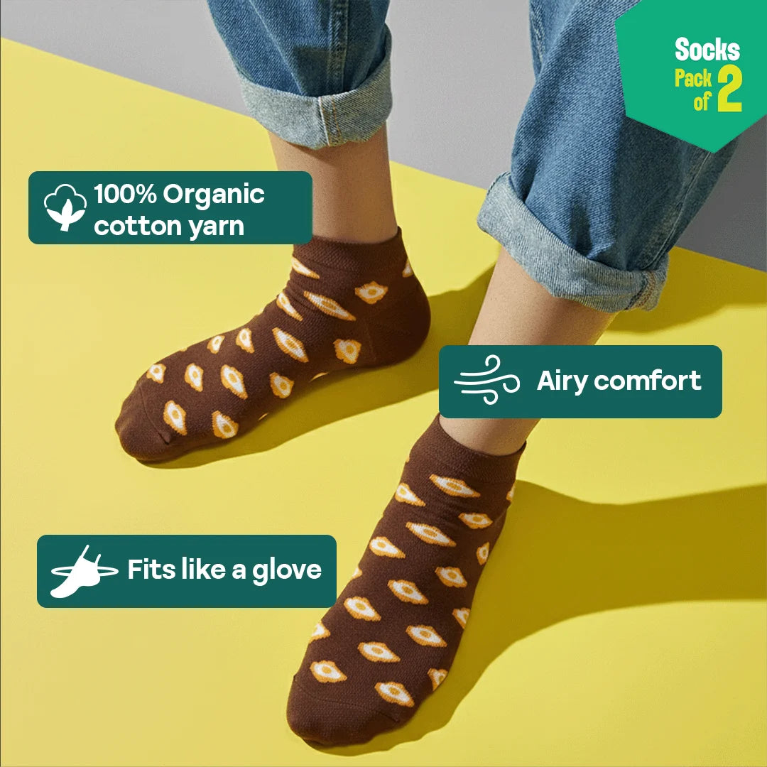 Chill Day! Unisex Socks, 100% Organic Cotton, Ankle Length, Pack of 2
