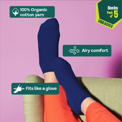 Color Canvas! Unisex Socks, 100% Organic Cotton, Ankle Length, Pack of 5