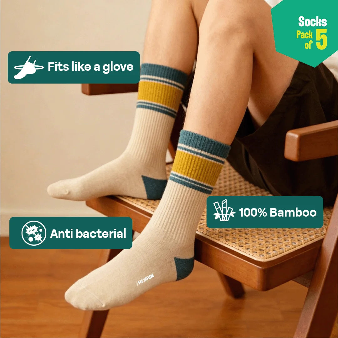 Retro Splash! Unisex Socks, 100% Bamboo, Crew Length, Pack of 5