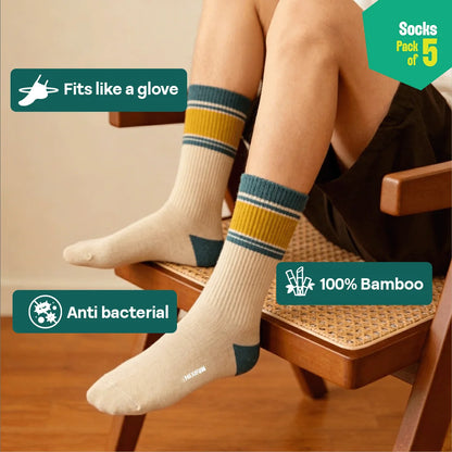 Retro Splash! Unisex Socks, 100% Bamboo, Crew Length, Pack of 5