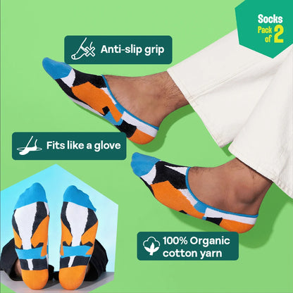 Art-Attacks! Unisex Socks, 100% Organic Cotton, No Show, Pack of 2