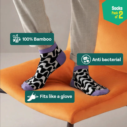 Pattern Play! Unisex Socks, 100% Bamboo, Ankle Length, Pack of 2