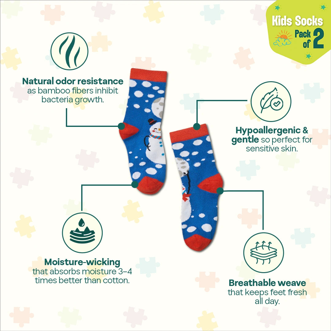 Jingle All The Way! Unisex Kid's Socks, 100% Bamboo, Crew Length, Pack of 2