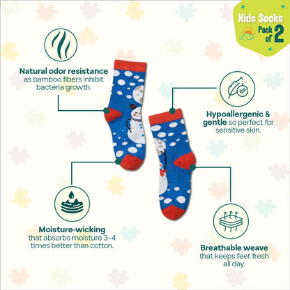Jingle All The Way! Unisex Kid's Socks, 100% Bamboo, Crew Length, Pack of 2
