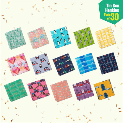 Troublemakers! Tin Gift Box, Unisex Hankies, 100% Organic Cotton, Box Of 30