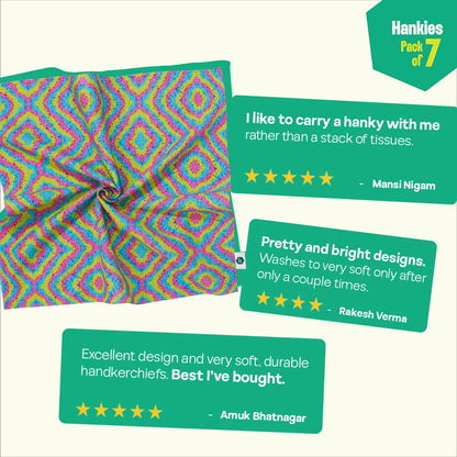 Geometric Invasion! Small Unisex Hankies, 100% Organic Cotton, Pack of 7