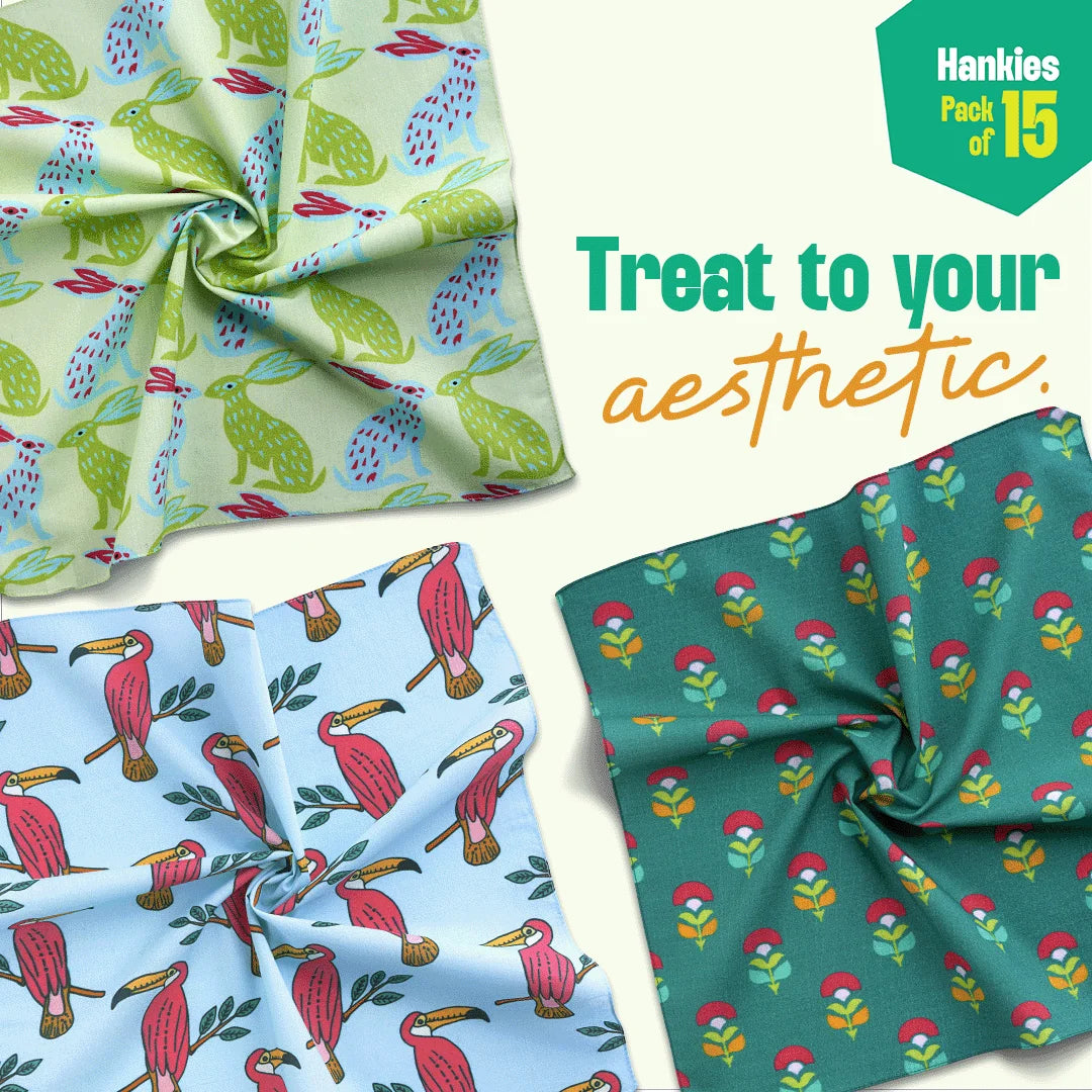 Wanderlust! Unisex Hankies, 100% Organic Cotton, Pack of 15