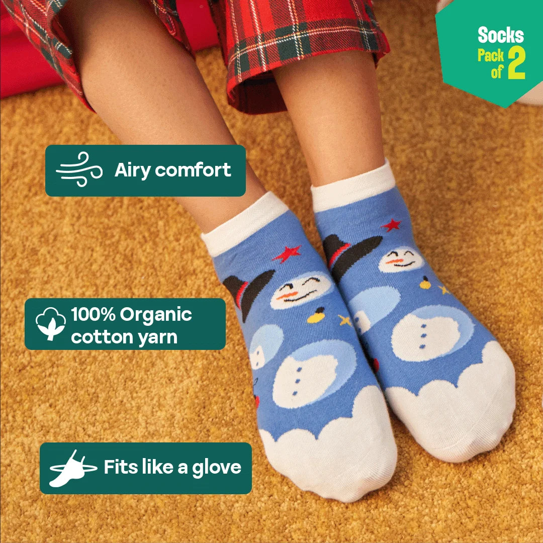 Snow Much Fun! Unisex Socks, 100% Organic Cotton, Ankle Length, Pack of 2