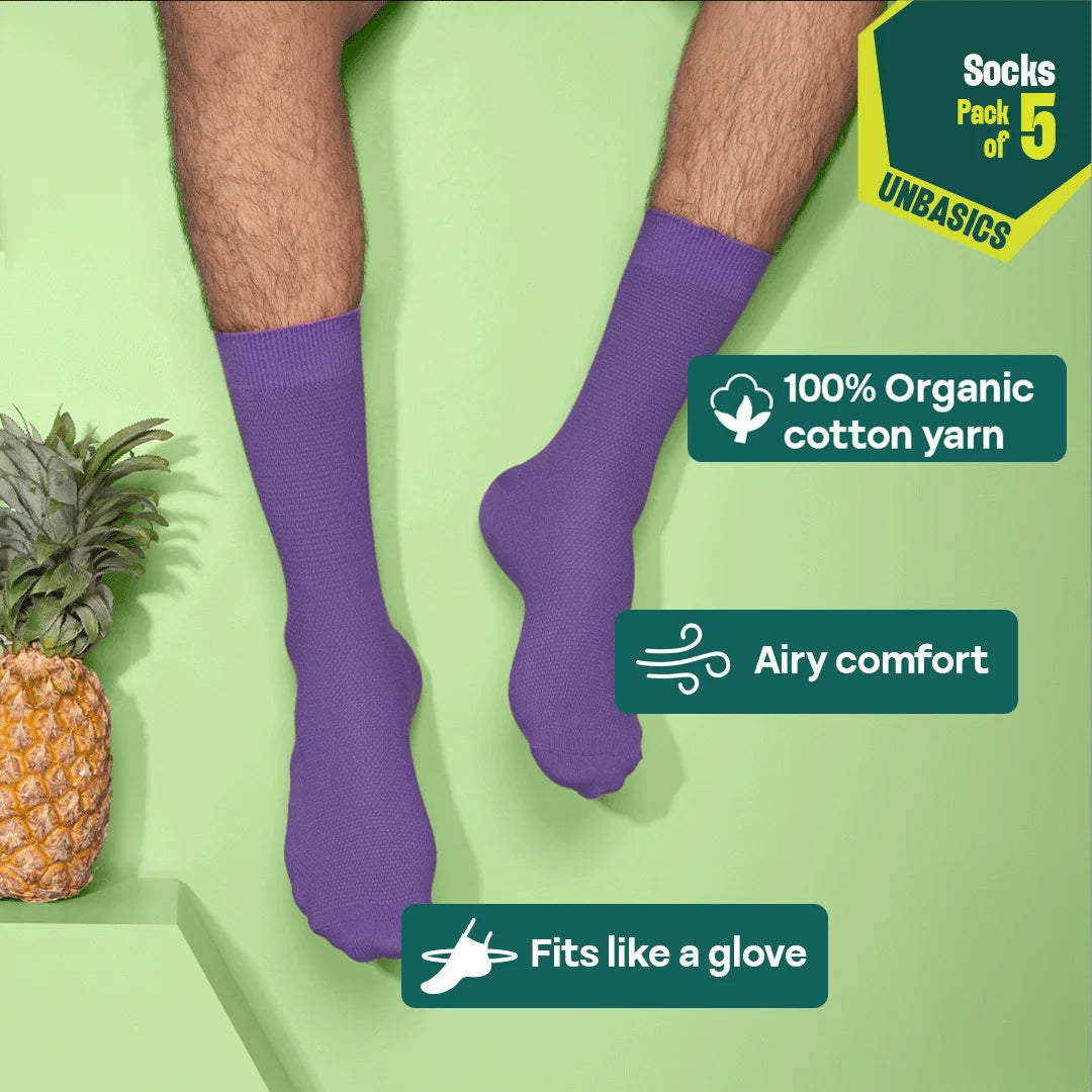 Color Me Cray! Unisex Socks, 100% Organic Cotton, Crew Length, Pack of 5