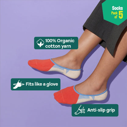 Out Of The Block! Unisex Socks, 100% Organic Cotton, No Show, Pack of 5