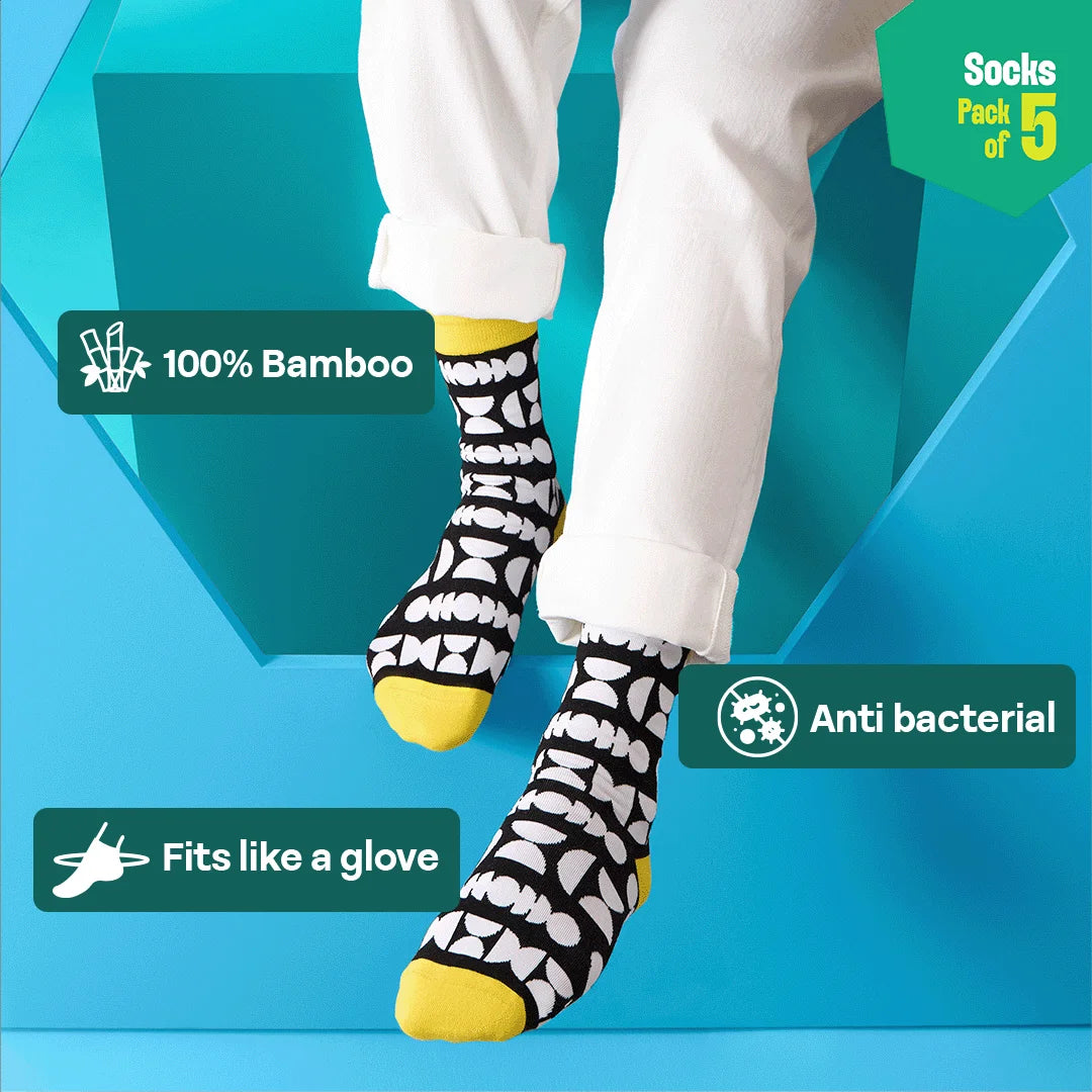 Power Up! Unisex Socks, 100% Bamboo, Crew Length, Pack of 5