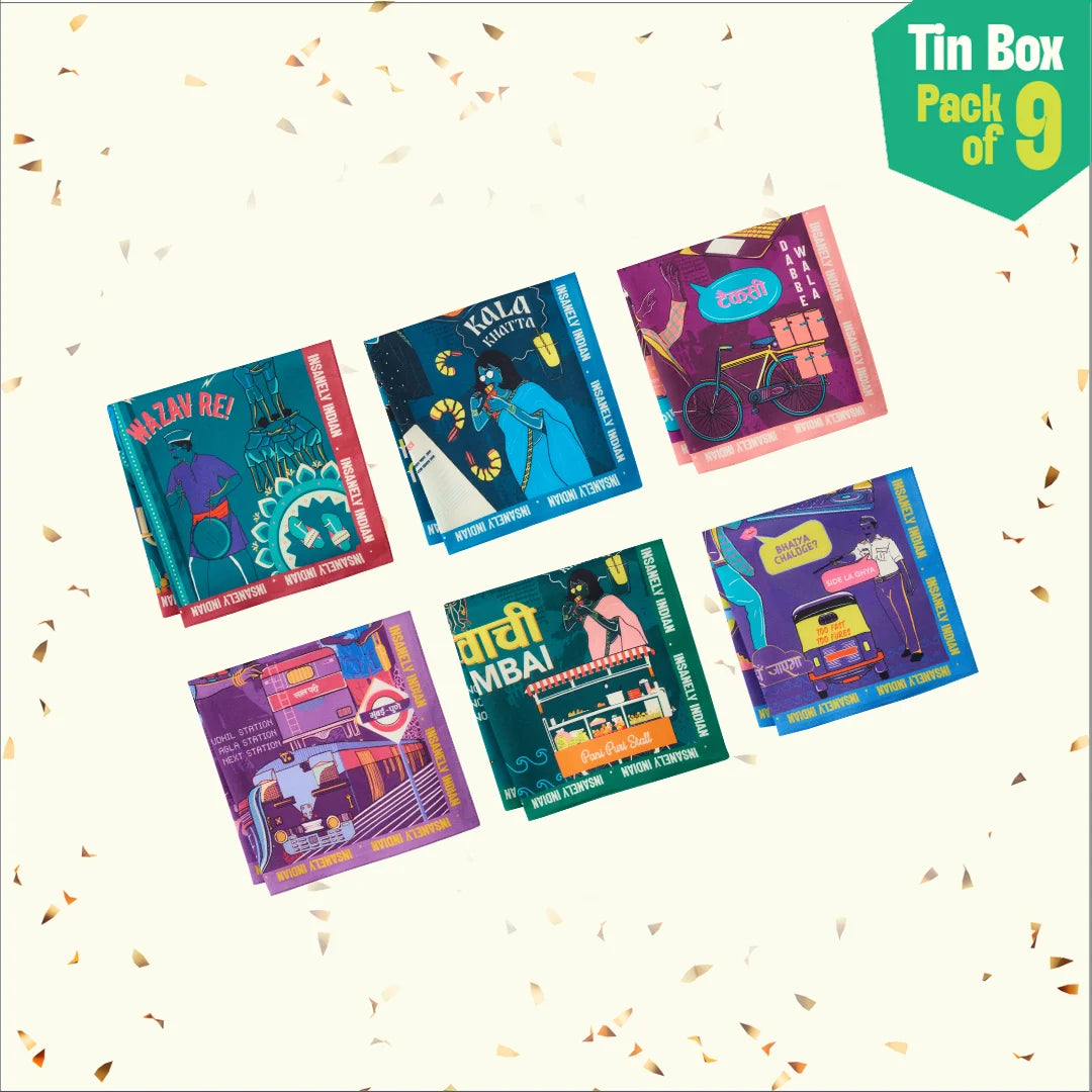 Lai Bhari Drip! Tin Gift Box, 6 Hankies + 3 Socks, 100% Organic Cotton, Box of 9