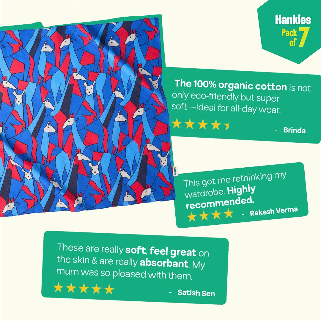 Wild Drip! Small Unisex Hankies, 100% Organic Cotton, Pack of 7