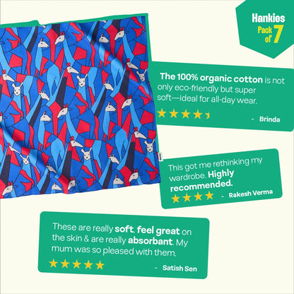 Wild Drip! Small Unisex Hankies, 100% Organic Cotton, Pack of 7