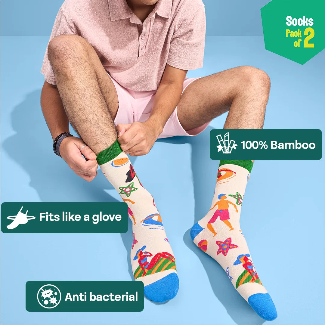 Life's A Beach! Unisex Socks, 100% Bamboo, Crew Length, Pack of 2